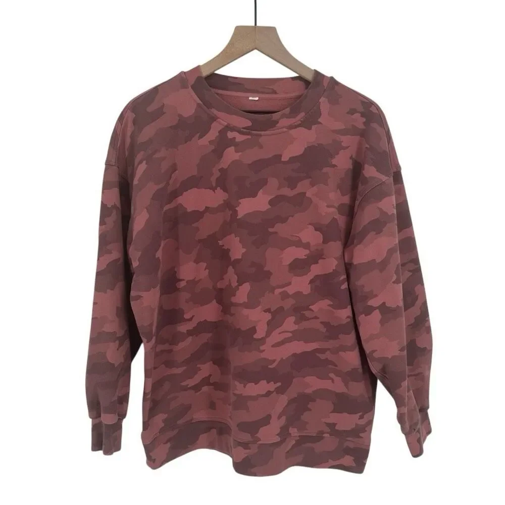 Lululemon Perfectly Oversized Crew Womens 8? Pink Camo Workout Fitness Active - Picture 2 of 7